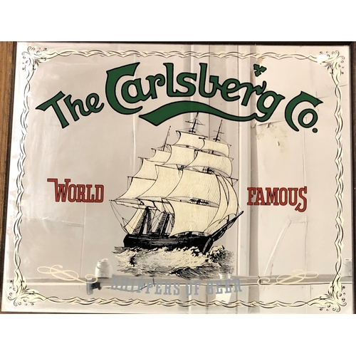 2266 - A Carlsberg pub advertising mirror, 56.5cm x 46.5cm in wood frame, a similar Player's mirror, 41cm x... 