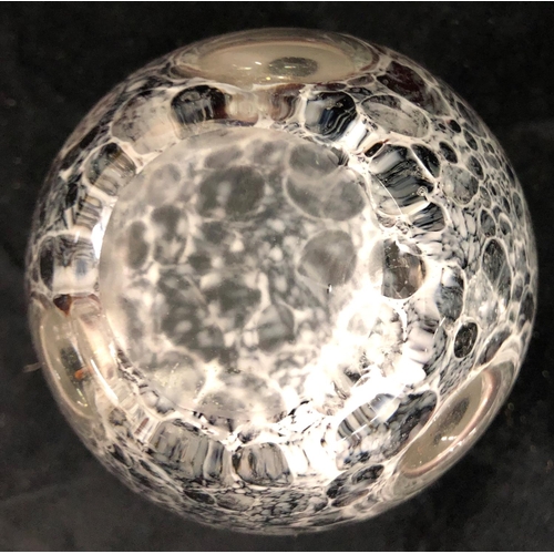 2268 - A large clear glass paperweight with bubble design, 11cm high, a tinted glass vase, 12.5cm high and ... 