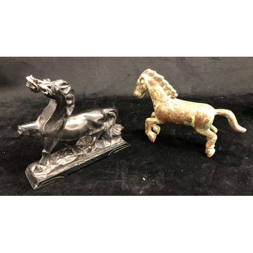 2287 - 3 Chinese composition Flying Horse of Gansu figures, 2 on small wood stands and 5 other horse figure... 