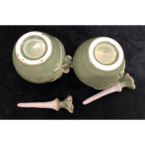 2291 - A pair of small green glazed vases with stoppers 10cm high, 2 Continental figures of cherubs and a S... 