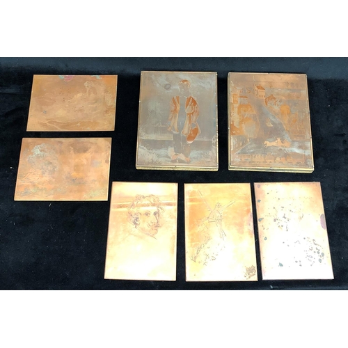 2296 - Various copper printing plates depicting people, windmill, town etc.