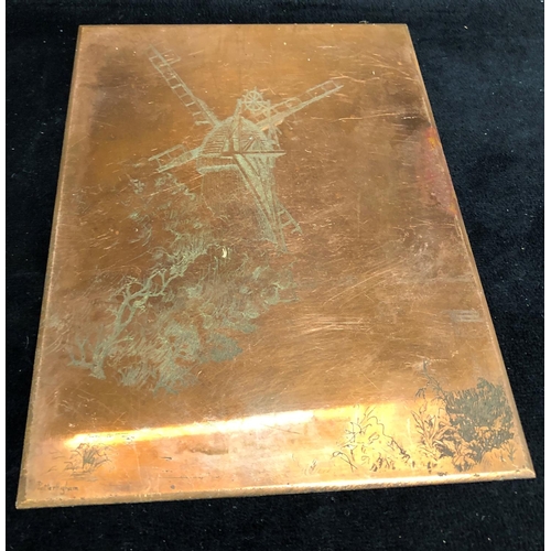 2296 - Various copper printing plates depicting people, windmill, town etc.