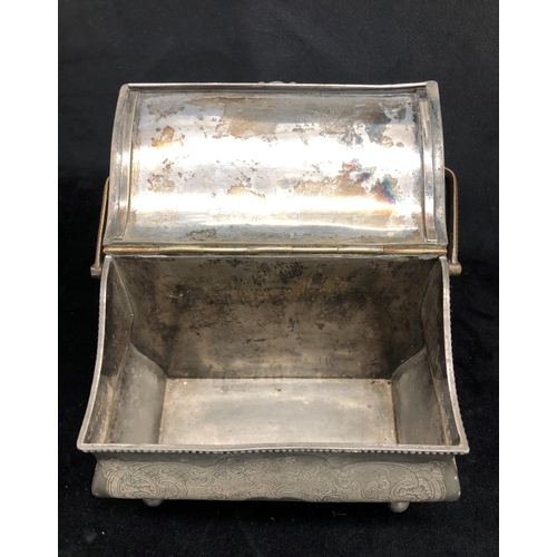 2298 - A silver plated ice bucket with hinged lid connected to handle, 29cm high and a Britannia metal 2-se... 