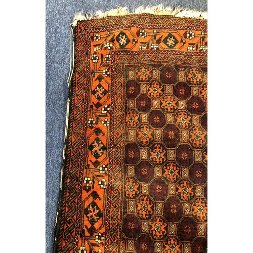 2313 - A small rug on red ground, 91cm wide, 154cm long.