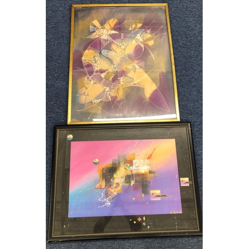 2317 - An abstract print 67 x 88.5cm in gold coloured frame and another abstract print 59 x 79cm in black f... 