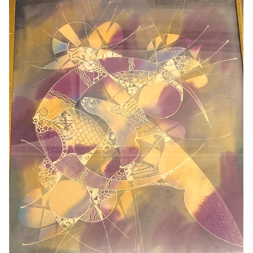 2317 - An abstract print 67 x 88.5cm in gold coloured frame and another abstract print 59 x 79cm in black f... 