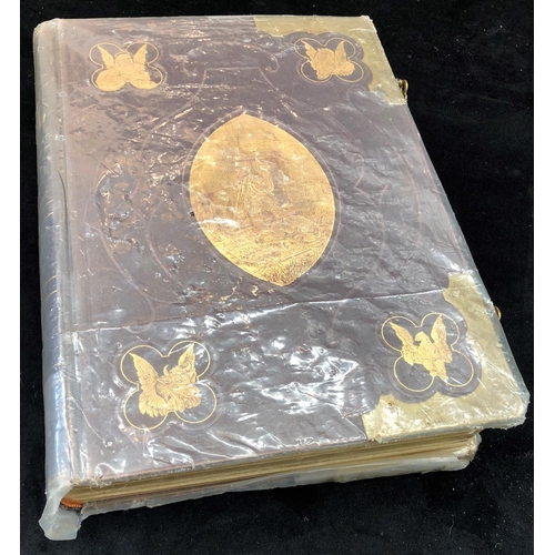 2322 - A leather bound and gilt German family bible with handwritten entries and coloured prints.