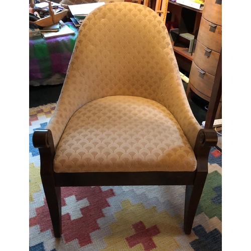 2328 - A single chair on dark wood legs, cream fabric overstuffed seat and back, 65.5cm wide, 65cm deep, 87... 