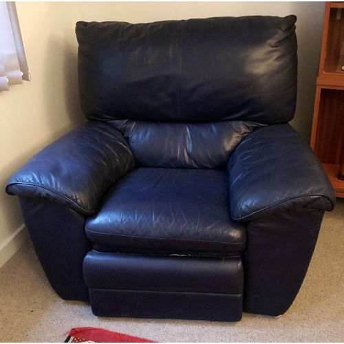 2331 - A good quality dark blue leather reclining armchair with electronically controlled footrest and recl... 