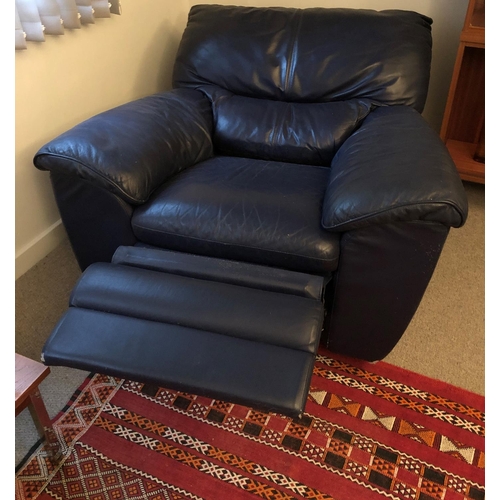 2331 - A good quality dark blue leather reclining armchair with electronically controlled footrest and recl... 