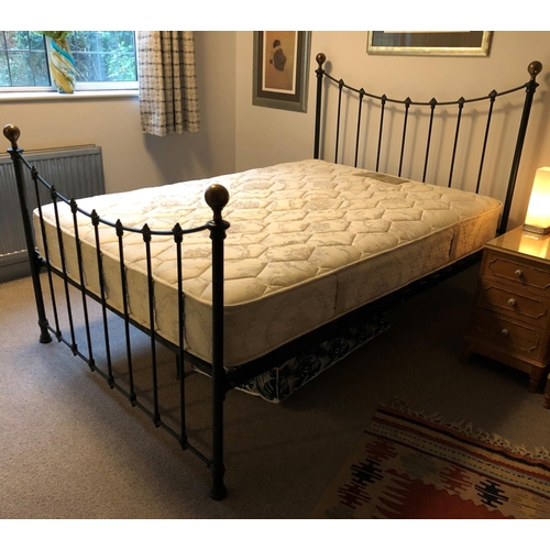 2334 - A metallic bed frame with brass knobs, including Countess sprung mattress, bed, 138.5cm wide, 196cm ... 