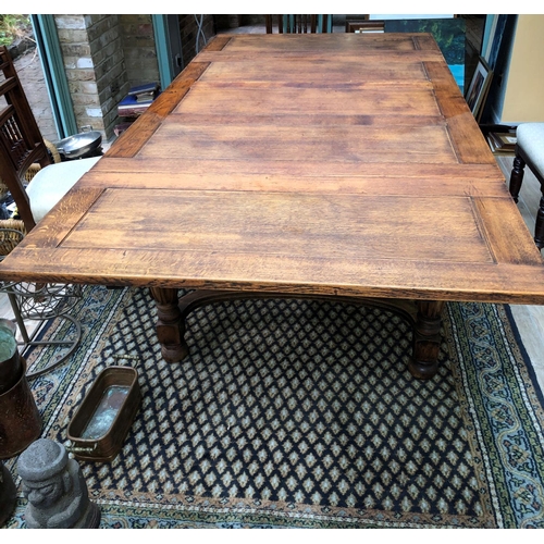 2342 - A 1920's draw leaf oak dining table, 216cm long fully extended, 121.5cm long closed, 106cm wide, 75c... 