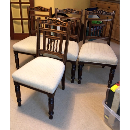 2343 - 4 1920's single dining chairs with carved leaf detail, on turned legs, 40.5cm wide, 47cm deep, 91cm ... 