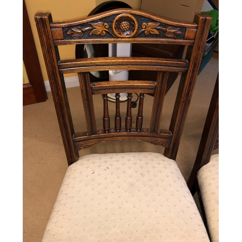 2343 - 4 1920's single dining chairs with carved leaf detail, on turned legs, 40.5cm wide, 47cm deep, 91cm ... 