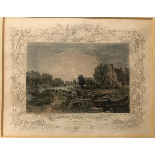 2036 - A framed coloured print of Teddington lock, 21.5 x 17cm and a similar framed print of Croydon church... 