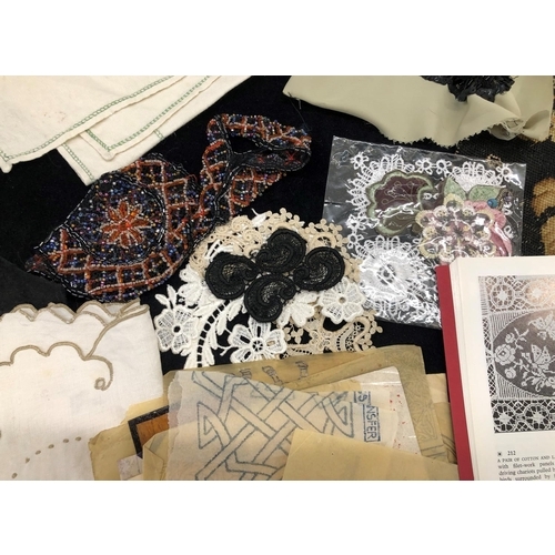 2202 - A quantity of sections of embroidered fabric, lace, stencil patterns and a Costumes and Textile 1600... 