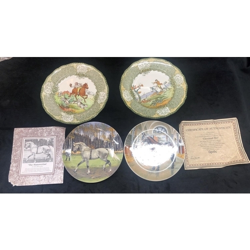 2306 - A pair of Royal Doulton Burslem Oriel plates depicting horse, huntsman and dogs and 2 Spode The Nobl... 