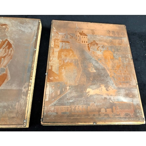 2296 - Various copper printing plates depicting people, windmill, town etc.