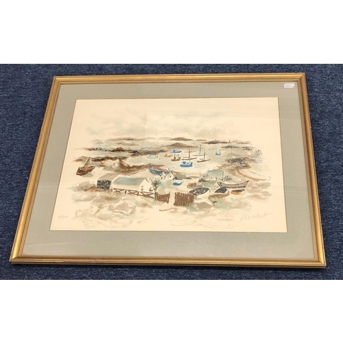 2318 - A limited edition coloured print of boats, land and building, 70.5 x 50cm, in gilt frame.