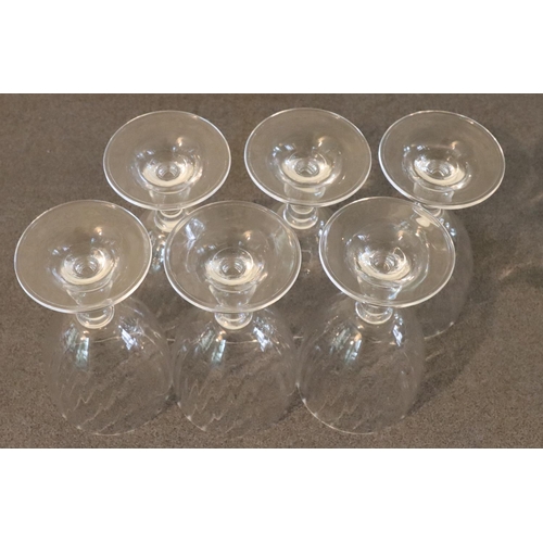 3056 - A set of 6 matching wine glasses with ribbed pattern, 15cm high. (This item is not held by PF Windib... 