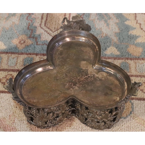 3068 - A plated 3-bottle wine holder with grape and leaf pattern. (This item is not held by PF Windibank - ... 