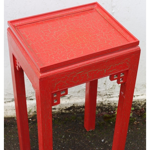 3084 - A red lacquered Oriental jardiniere stand, 38.5cm wide, 31cm deep, 72cm high.