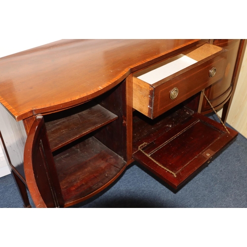 3087 - An Edwardian mahogany sideboard with allover inlaid shell motif and banding, centre drawer above dro... 