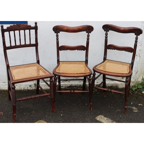 3088 - A pair of simulated rosewood bedroom chairs and 1 other similar chair, tallest 86cm high.