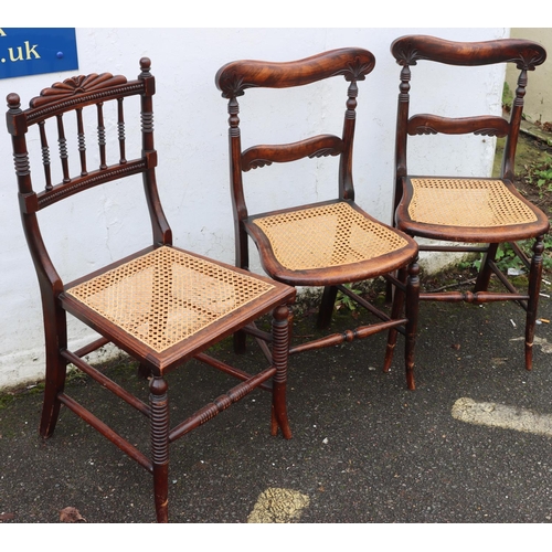 3088 - A pair of simulated rosewood bedroom chairs and 1 other similar chair, tallest 86cm high.