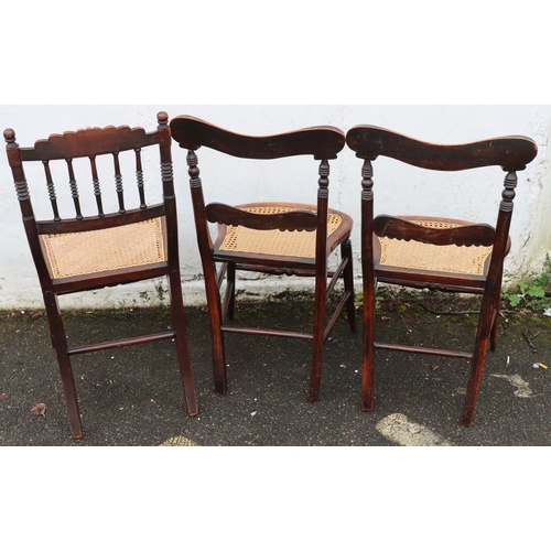 3088 - A pair of simulated rosewood bedroom chairs and 1 other similar chair, tallest 86cm high.