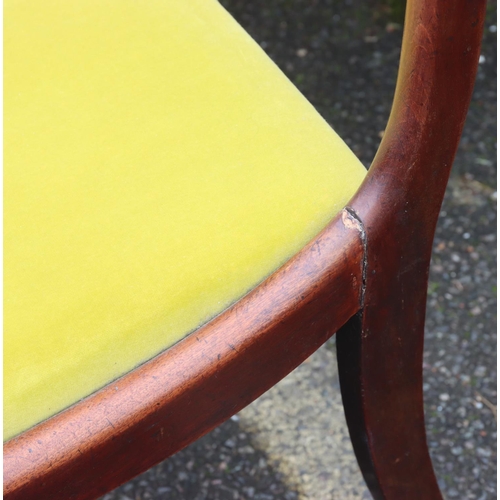 3089 - 6 19th Century mahogany dining chairs with lime green velvet fabric drop in seats. (This item is not... 