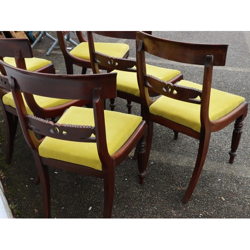 3089 - 6 19th Century mahogany dining chairs with lime green velvet fabric drop in seats. (This item is not... 