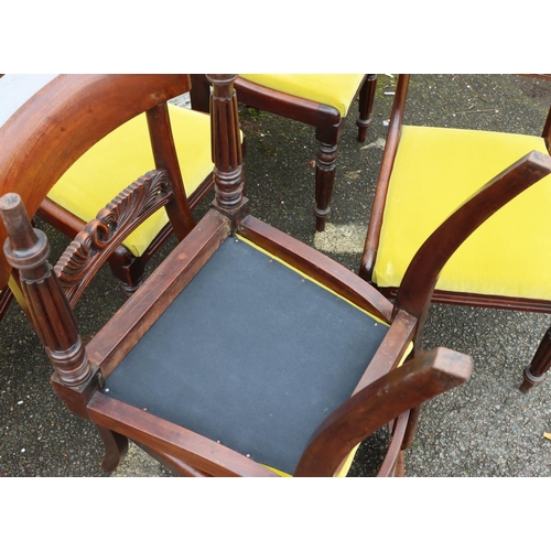 3089 - 6 19th Century mahogany dining chairs with lime green velvet fabric drop in seats. (This item is not... 