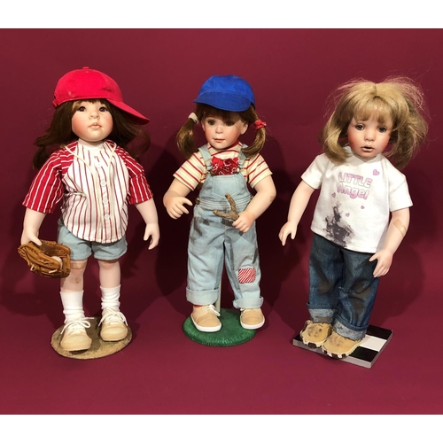 3091 - 3 Danbury Mint dolls, all with stands, approx. 48cm high without stands.