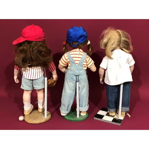 3091 - 3 Danbury Mint dolls, all with stands, approx. 48cm high without stands.