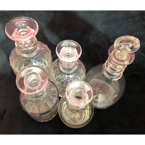 3094 - 5 19th Century glass decanters (no stoppers, 1 cracked to side, 1 chipped to side), tallest 21cm hig... 