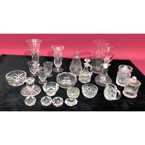 3109 - A quantity of cut glass including 1 vase, 19cm high, water jug 21cm high etc.