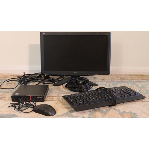 3111 - An Acer LCD monitor, model X203HC, 49 x 31 cm overall, 37cm high with stand and a black Lenovo keybo... 