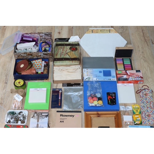 3120 - A mixed quantity of artist, sewing and crafting materials, including blank canvases, sketch pads, ca... 