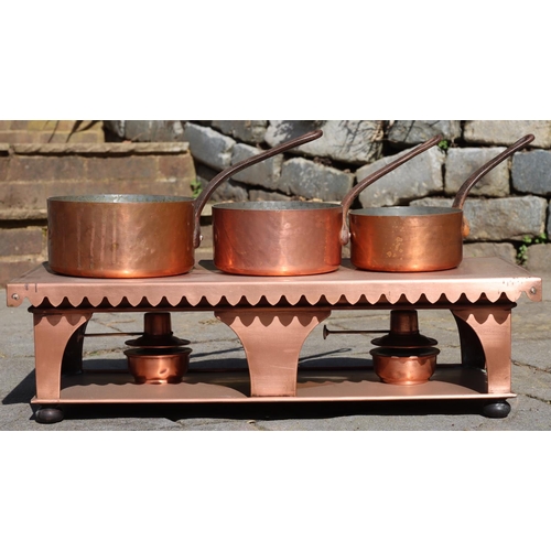 3134 - A modern brass and copper table top burner on rectangular stand, 25cm wide, 62cm long, 17cm high, 2 ... 