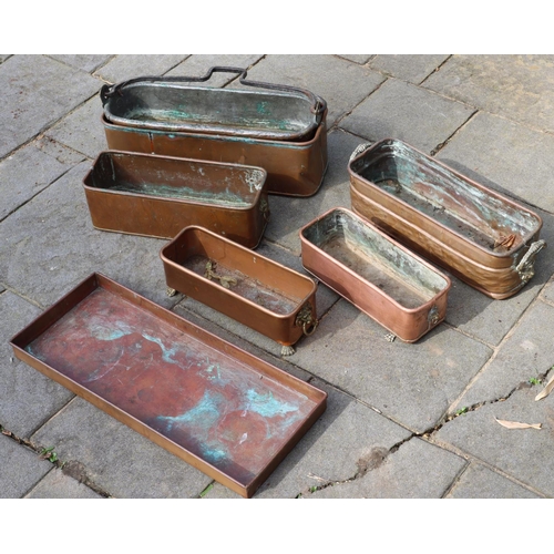 3141 - A copper rectangular tray 52.5 x 22cm and 5 other copper and brass rectangular planters. (6) (This i... 