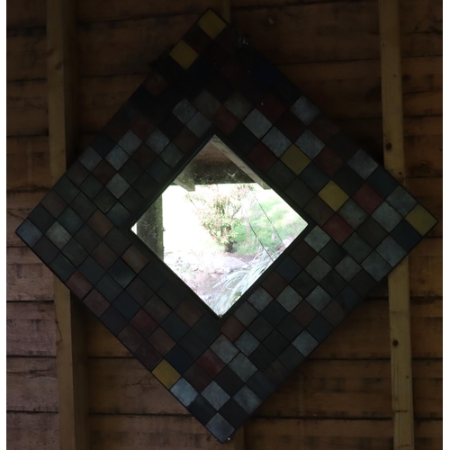 3148 - A square outdoor mirror with coloured mosaic tiled frame, 77 x 77cm including frame. (This item is n... 