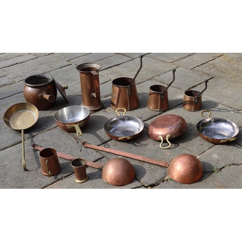 3162 - A quantity of copper and brass measuring jugs, small pans, ladles etc. (This item is not held by PF ... 