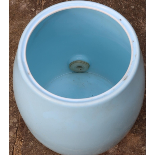 3176 - A light blue ceramic water container with lid and brass tap, 139cm high overall. (This item is not h... 