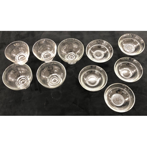 3183 - 5 small glass dishes, 12.2cm diameter, 3 glass sundae dishes 9.5cm high and 2 similar sundae dishes ... 