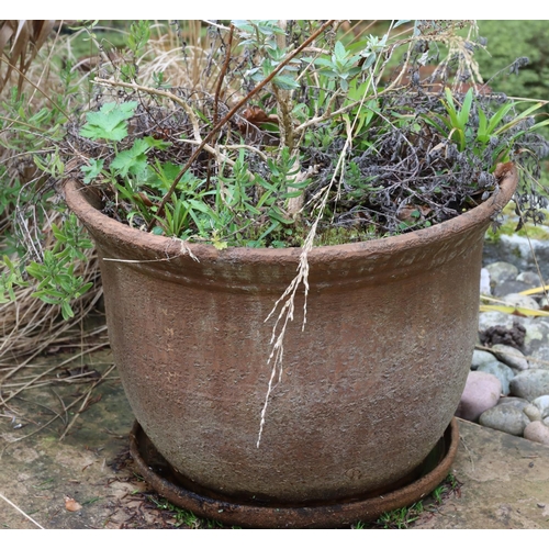 3197 - A terracotta plant pot with tray below. (This item is not held by PF Windibank - please call prior t... 