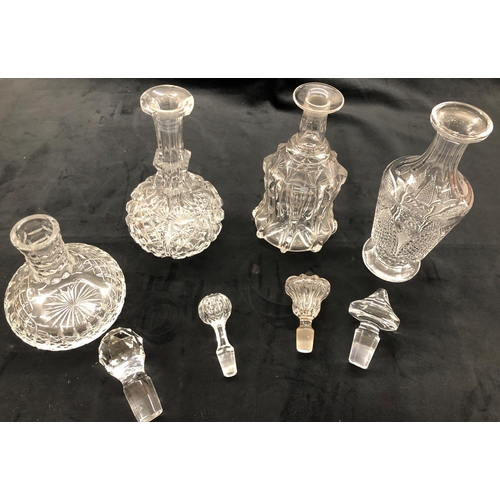 3207 - A Waterford crystal decanter, 2 brandy glasses and 3 other crystal decanters.