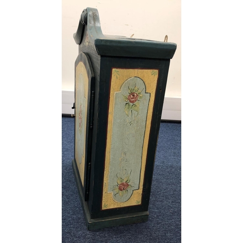 3221 - A painted cupboard with hinged door enclosing pine interior with one shelf,  50cm wide, 24.5cm deep,... 