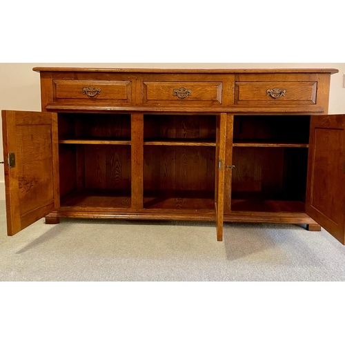 3228 - A sideboard with 3 drawers, 3 panel doors enclosing 1 shelf to each section, 152.5cm wide, 49cm deep... 