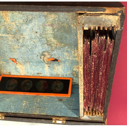 3235 - A German Magic lantern in original wood box with a quantity of various slides, box 30.5cm wide, 24.5... 